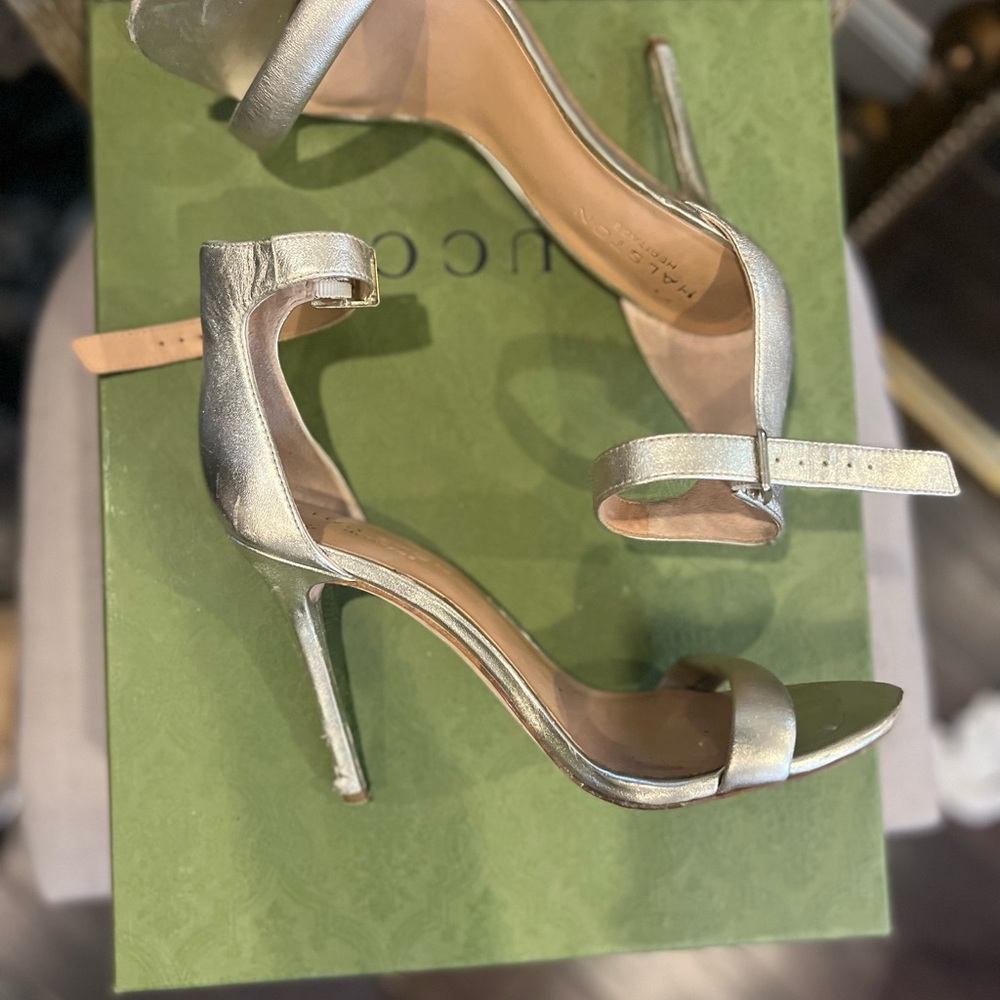 Halston Heritage Metallic Ankle Strap Heels - Picture 3 of 3
